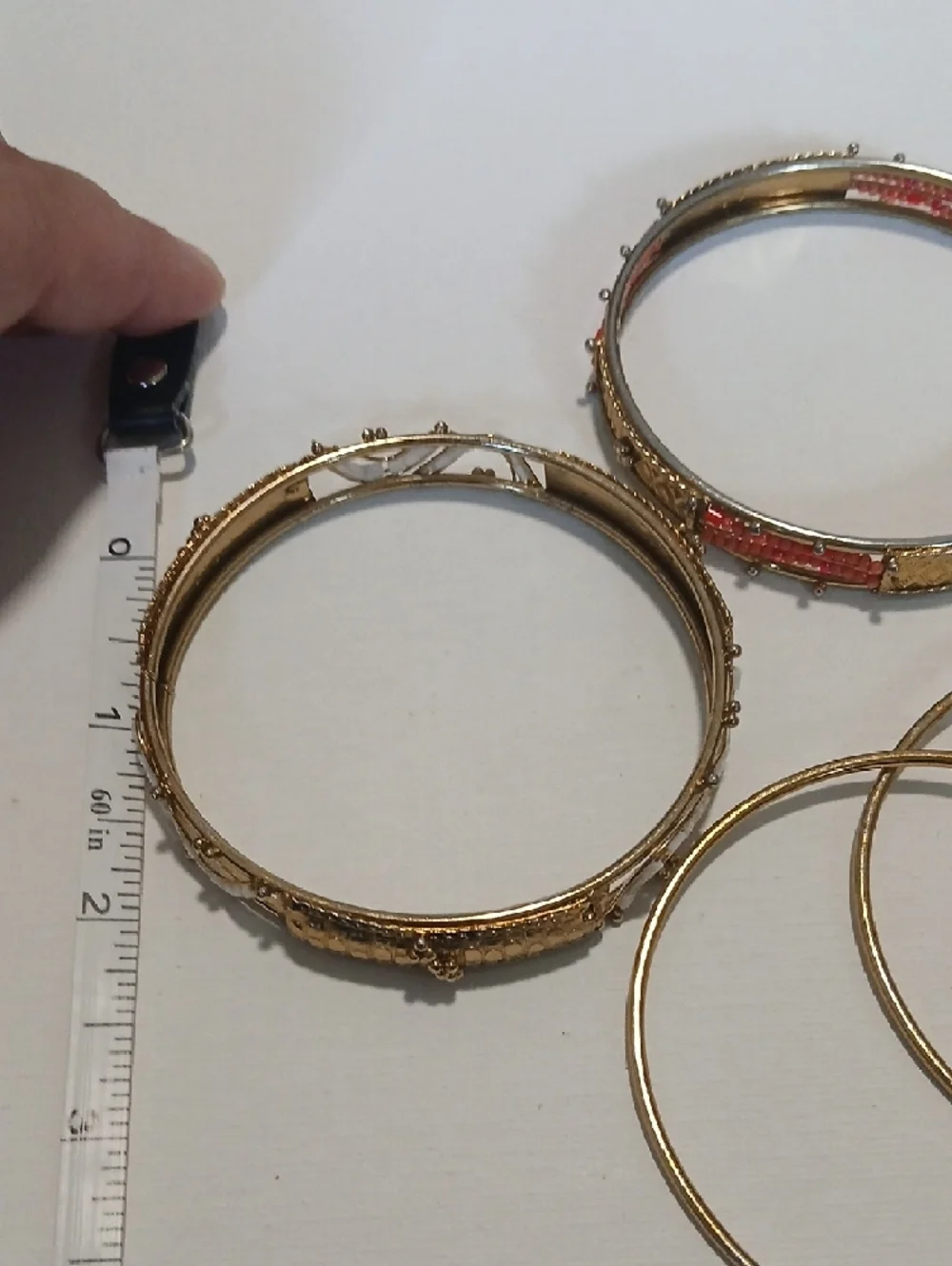 Boho Festival Gold-Tone Women's Bangle Bracelet Set with Coral & White Accents